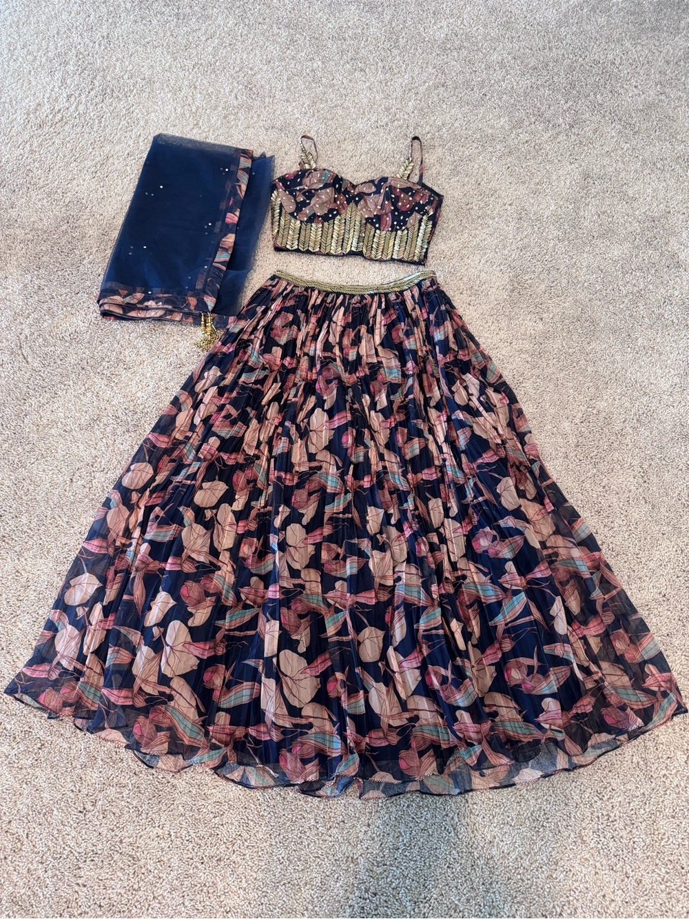 Lightweight navy blue lehenga - Picture 2 of 15
